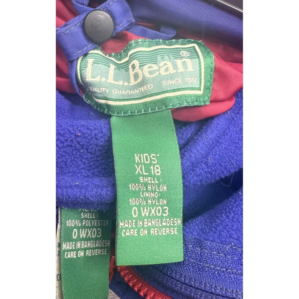 LL Bean Kids XL‎ 18 Colorblock Fleece Lined Jacket Red White Blue 0WX03